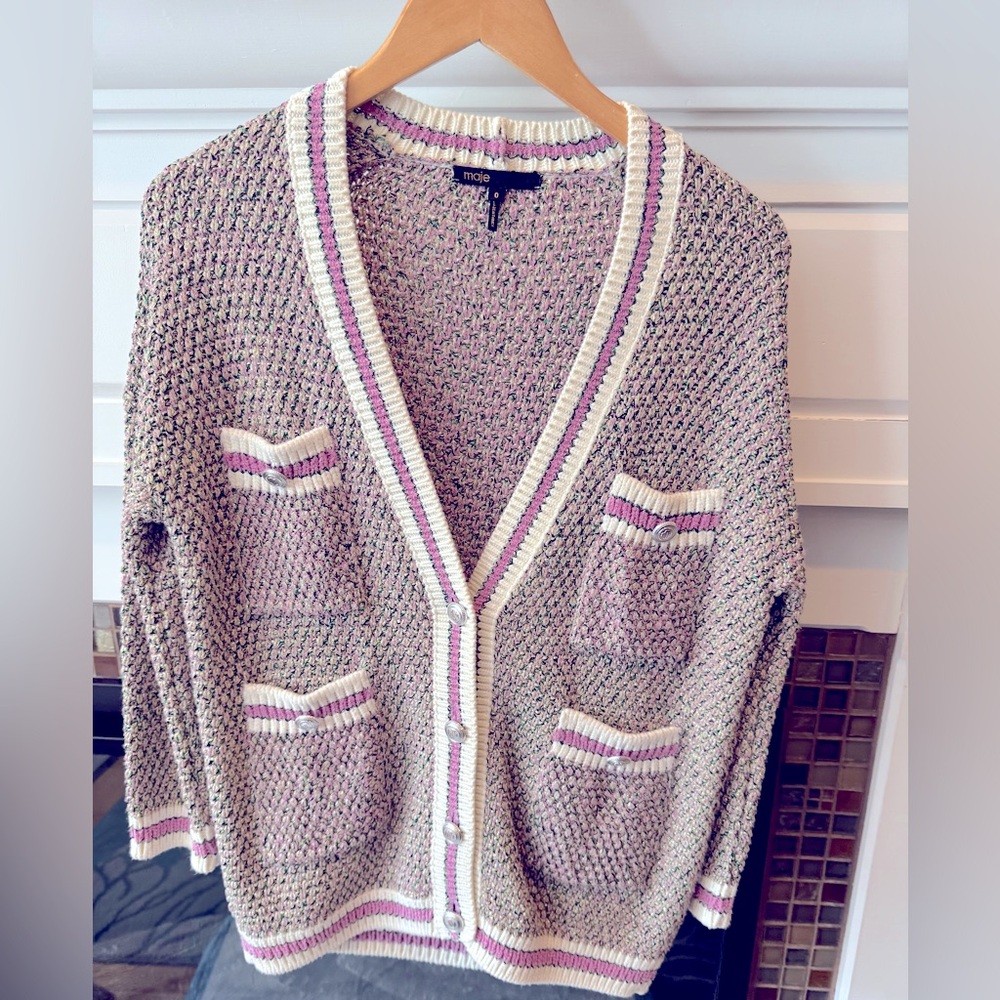 MAJE Mapado Cardigan Sweater Women's XS Sz 0  Metallic Tweed Button Up